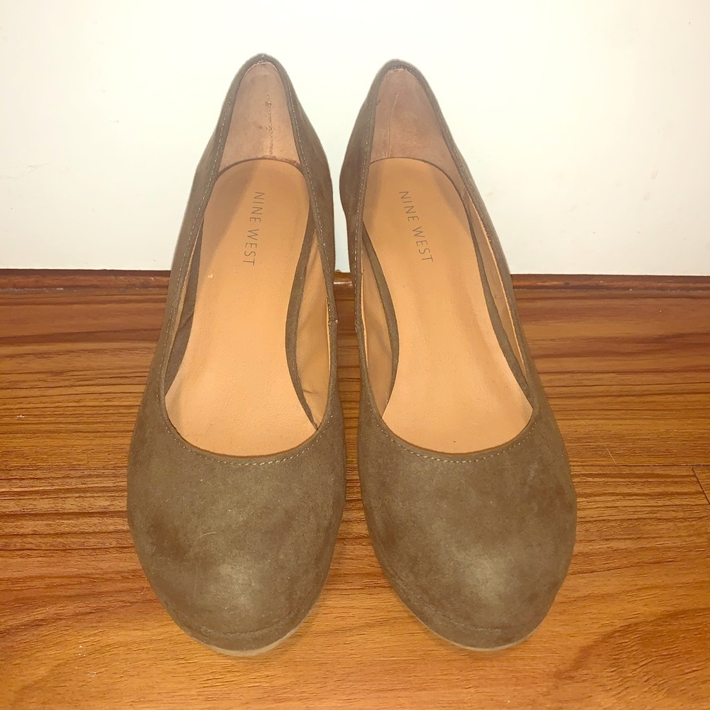 Nine West Dark Green Microsuede Wedge Heels